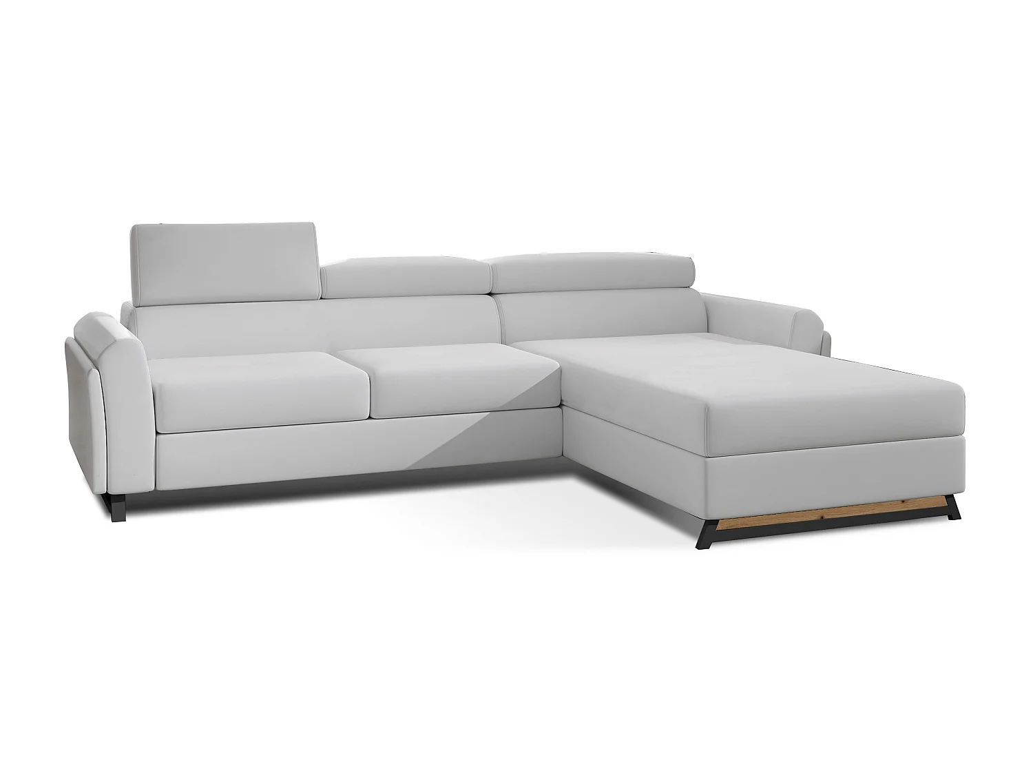 Canapé angle droit convertible simili clair blanc avec appuis-tête réglables Mazerali 300cm