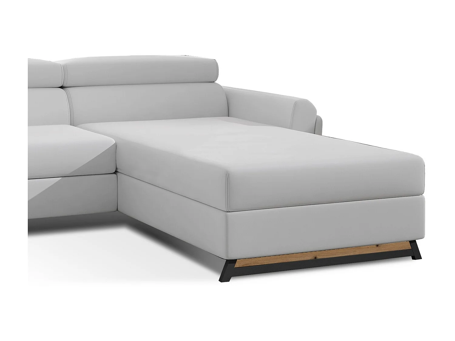 Canapé angle droit convertible simili clair blanc avec appuis-tête réglables Mazerali 300cm