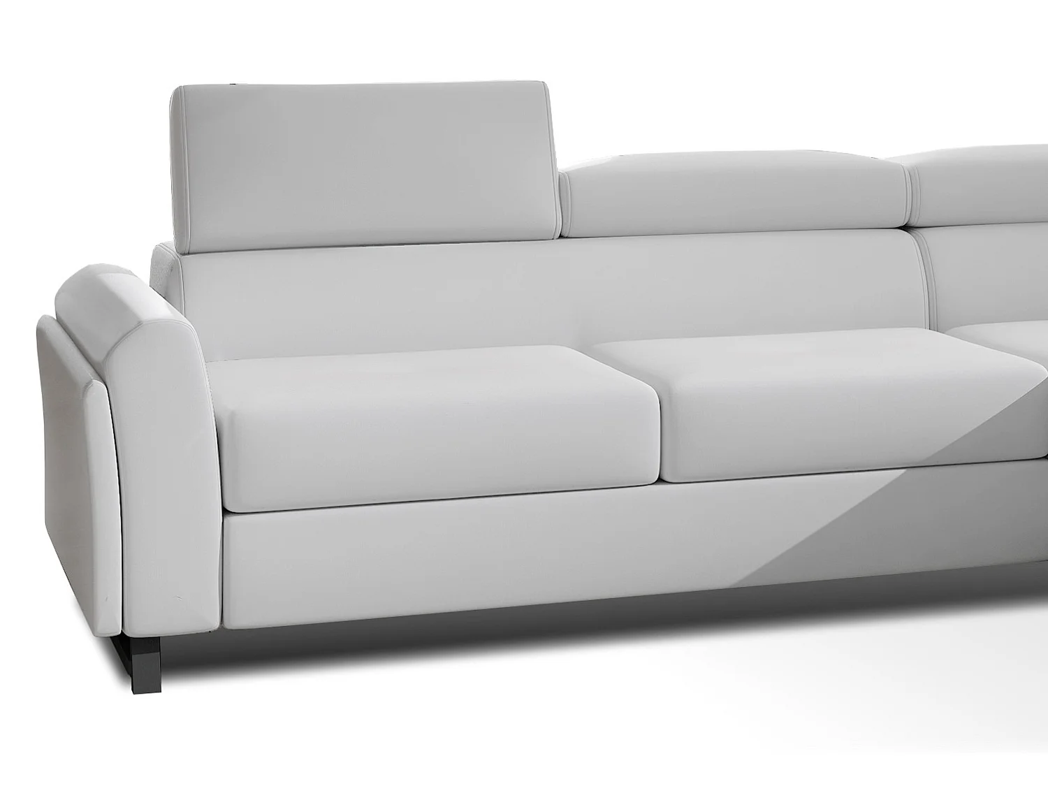 Canapé angle droit convertible simili clair blanc avec appuis-tête réglables Mazerali 300cm