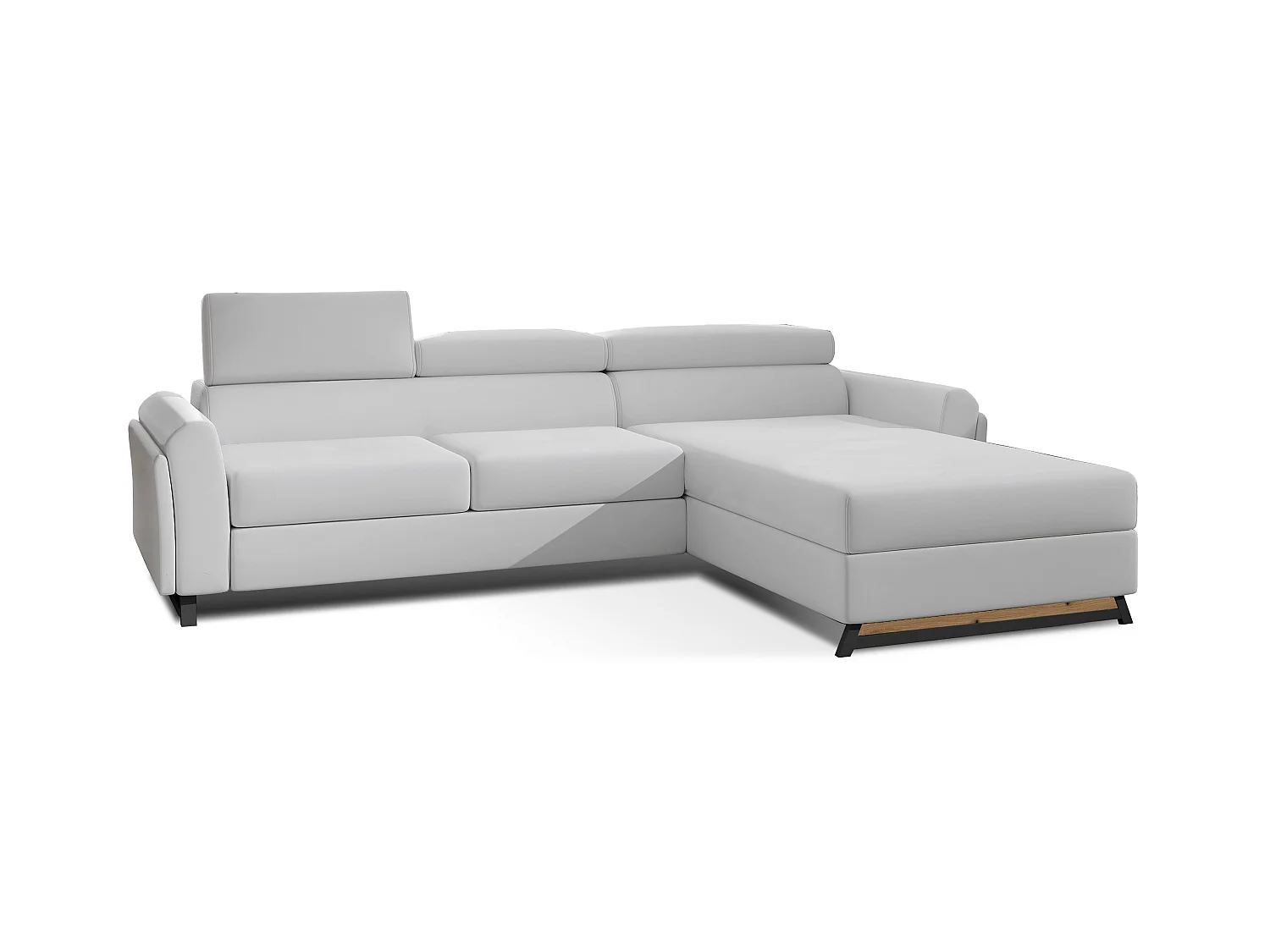 Canapé angle droit convertible simili clair blanc avec appuis-tête réglables Mazerali 300cm