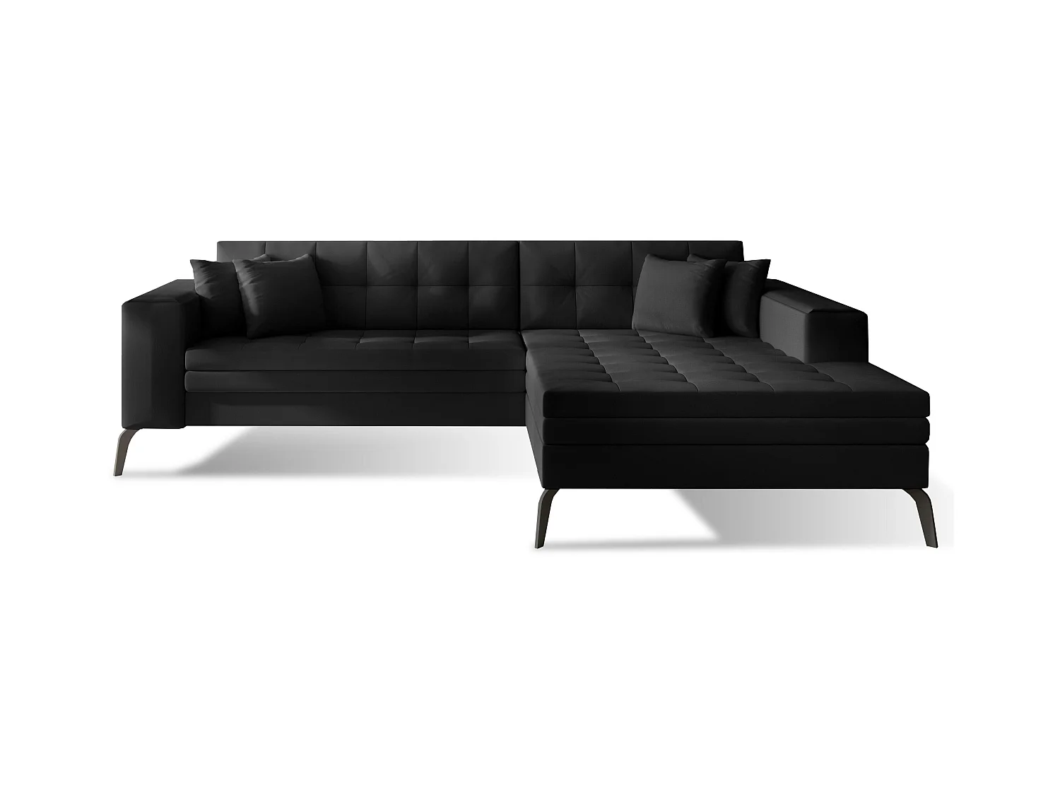 Canapé convertible capitonné angle droit simili cuir noir et pieds métal noir Lazor 295cm