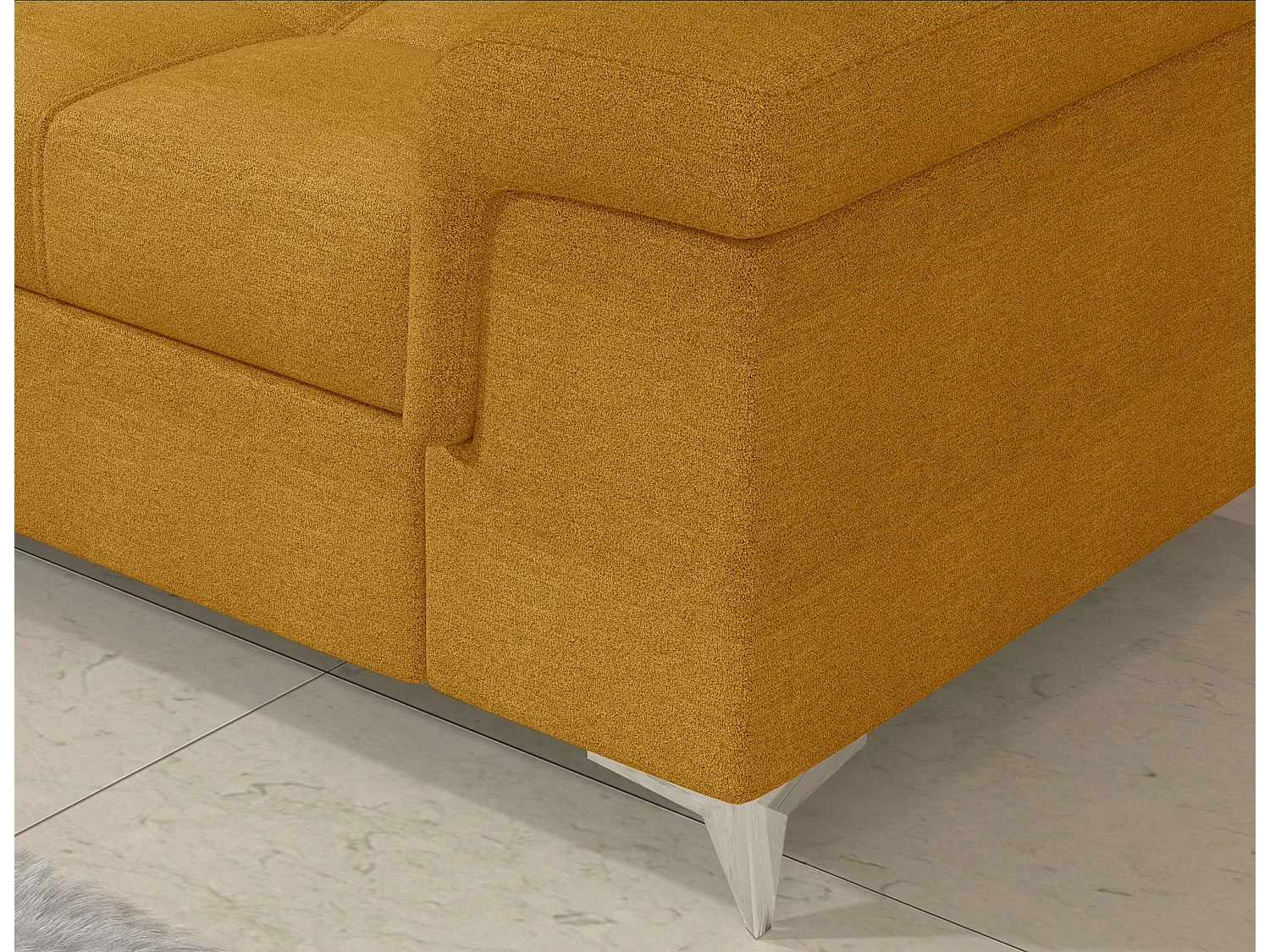 Canapé d'angle convertible tissu MARIDO - Coffre et appuis-tête réglables-Jaune chamoix-angle droit