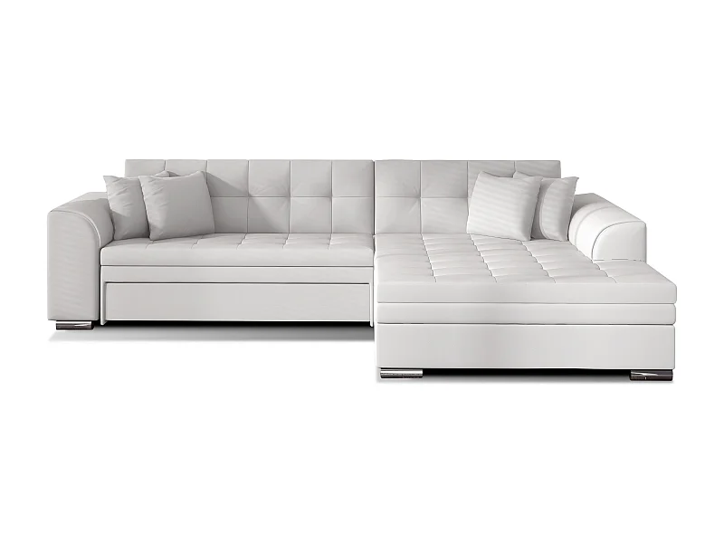 Canapé d'angle droit convertible 4 places simili blanc Looka 295cm