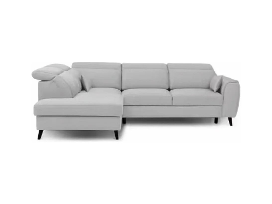 Canapé d'angle convertible avec rangement velours NOBLESSE - Pieds bois noir-Gris clair-angle droit