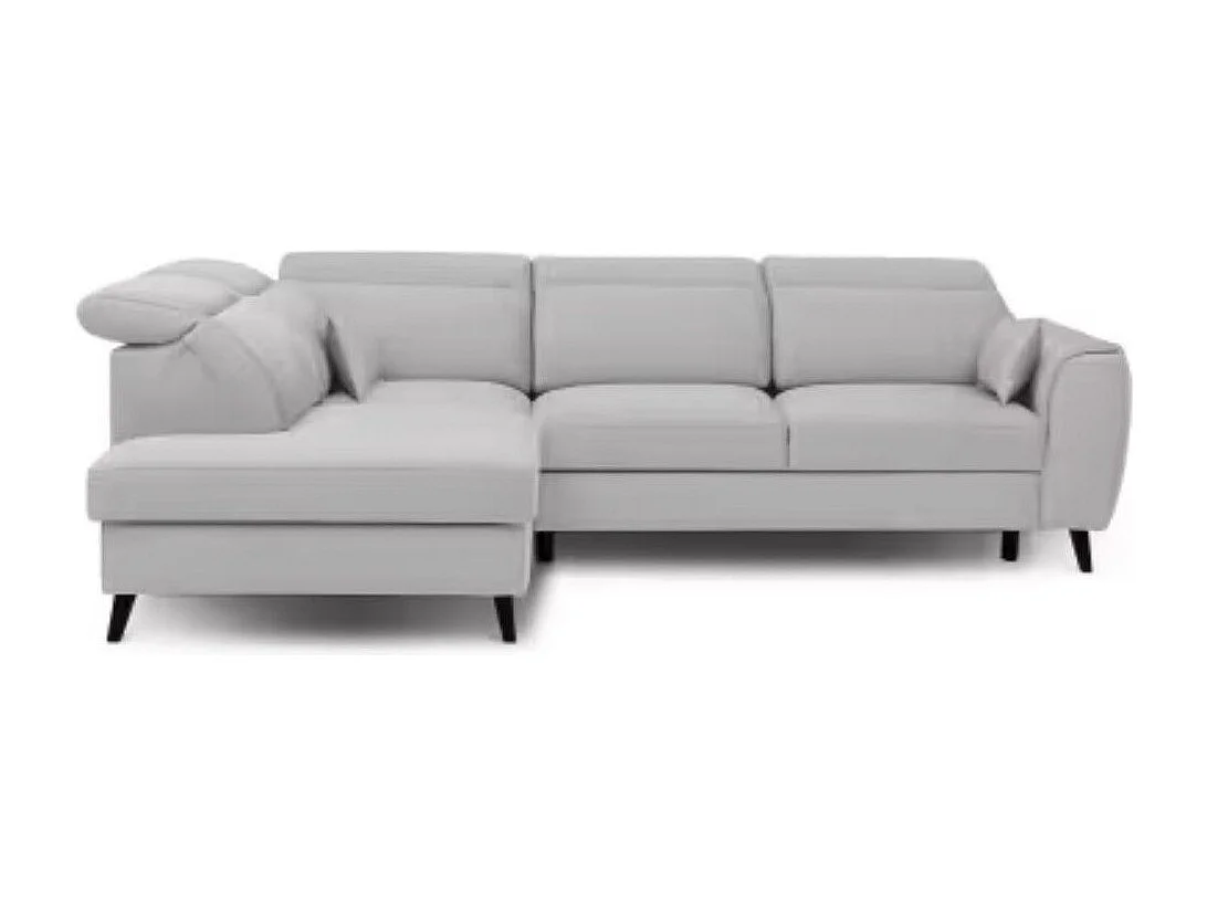 Canapé d'angle convertible avec rangement velours NOBLESSE - Pieds bois noir-Gris clair-angle droit