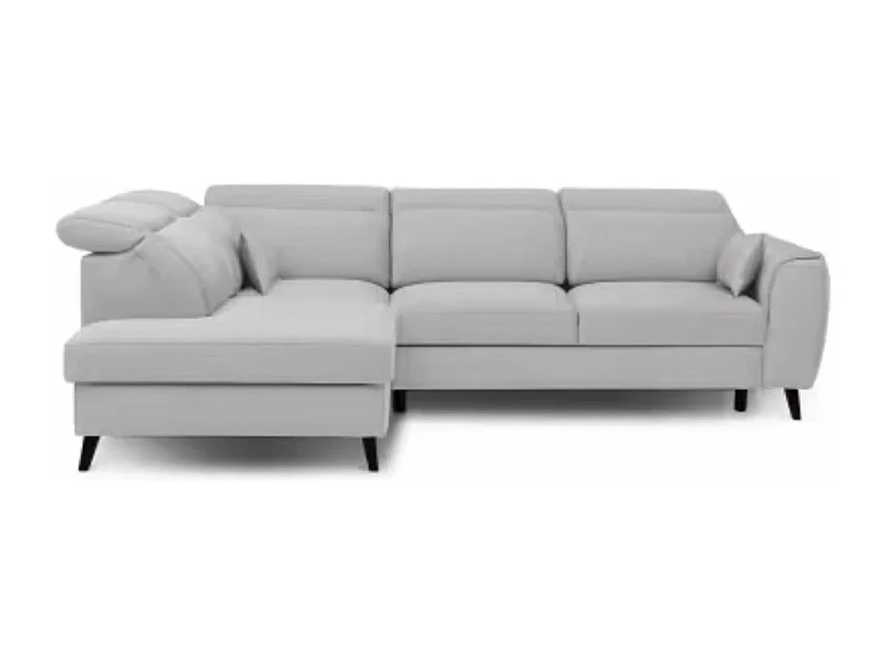 Canapé d'angle convertible avec rangement velours NOBLESSE - Pieds bois noir-Gris clair-angle droit