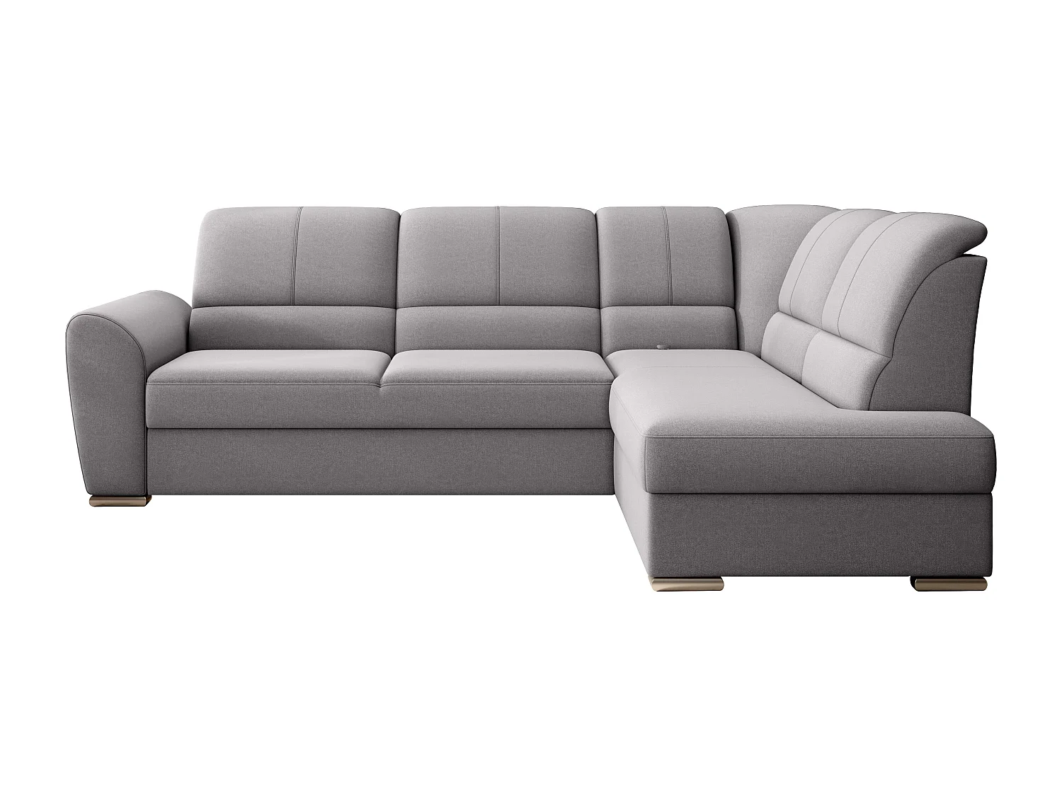 Canapé angle droit convertible tissu gris clair et pieds acier chromé Zabor 270cm