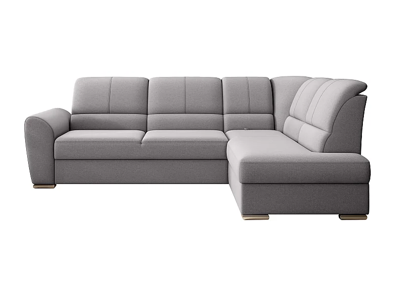 Canapé angle droit convertible tissu gris clair et pieds acier chromé Zabor 270cm