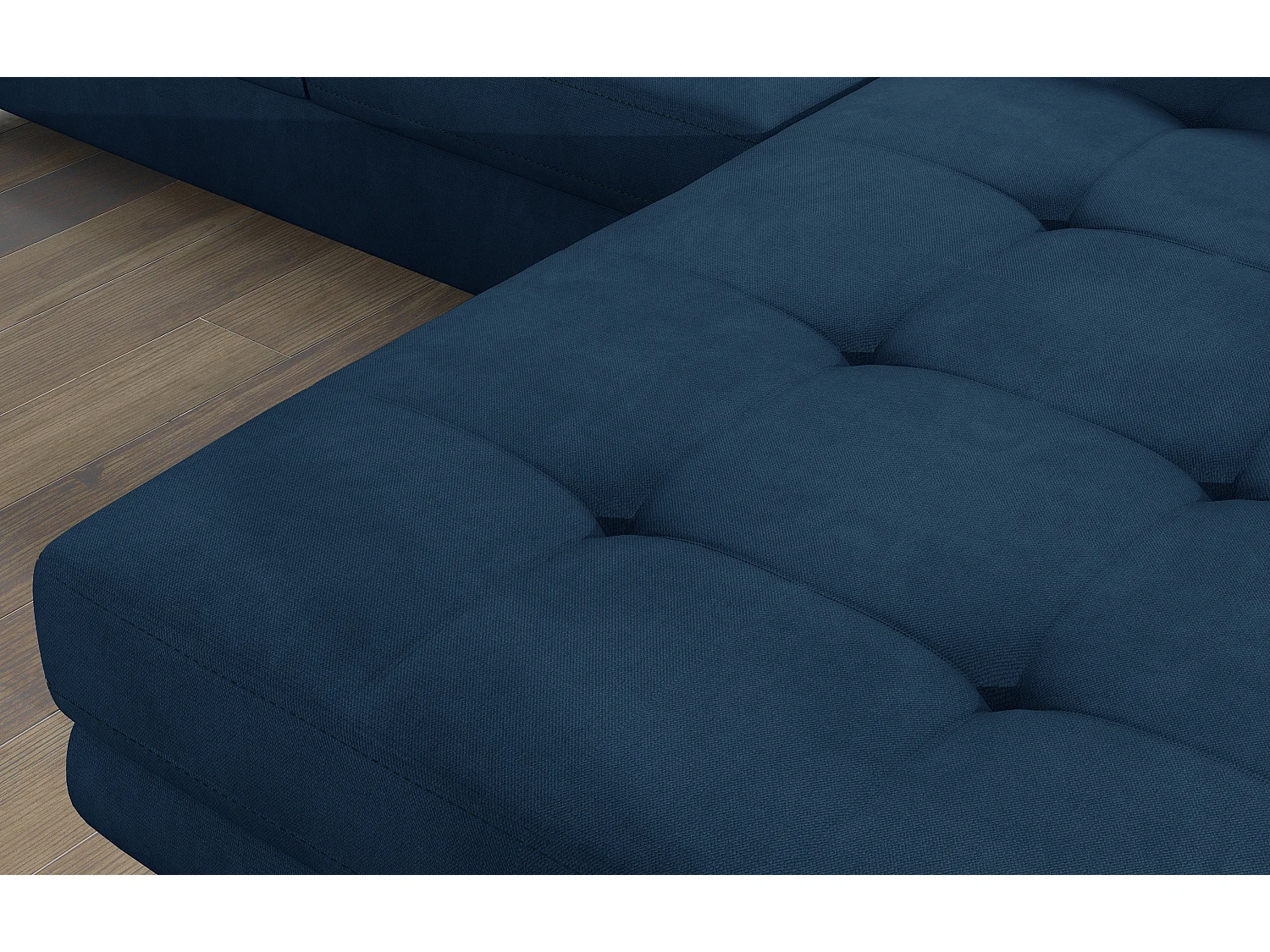 Canapé d'angle convertible velours appuis-tête réglables KALIZO - Coffre et pieds acier chromé-Bleu foncé-angle droit