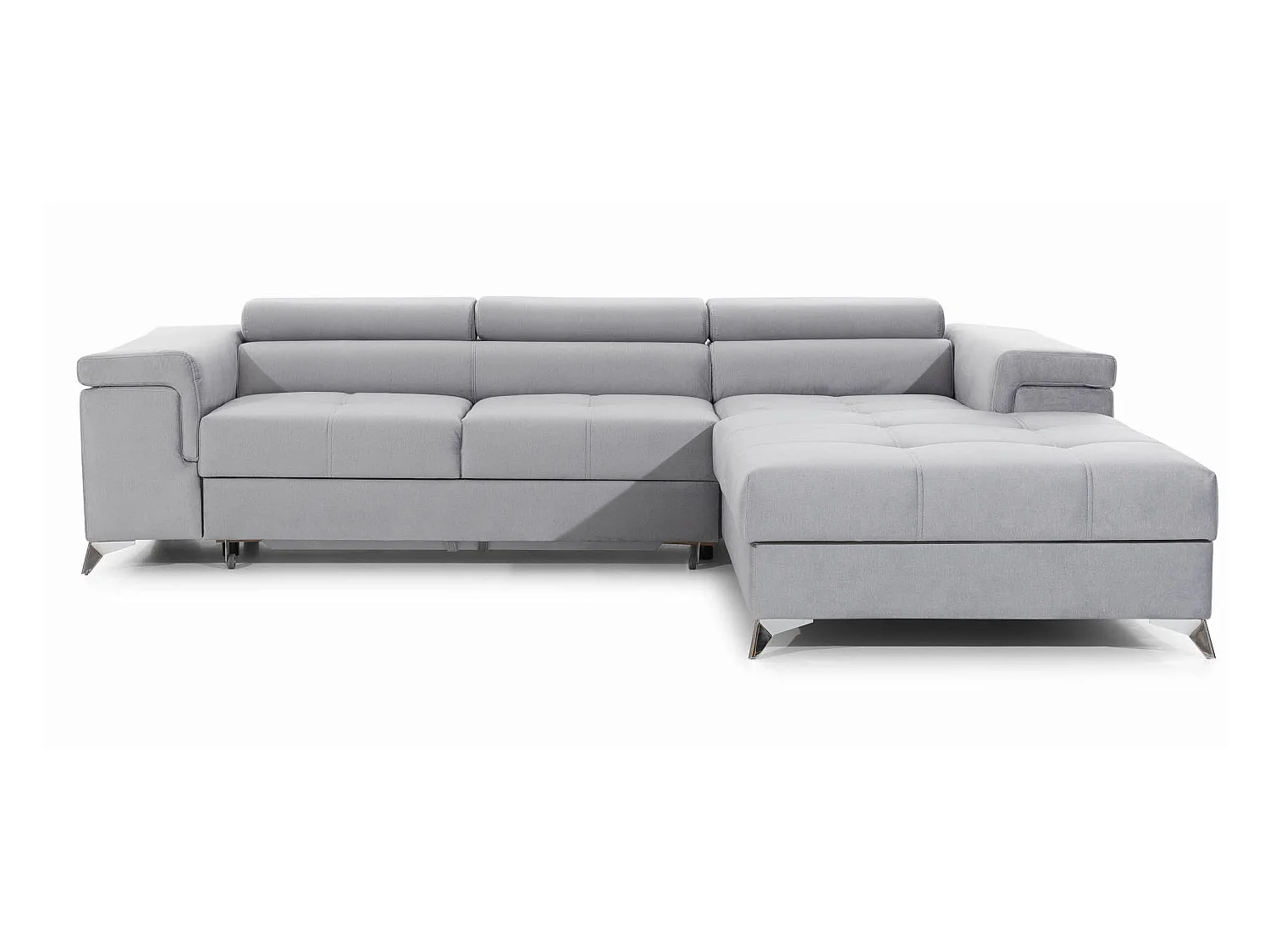 Canapé angle droit convertible tissu gris clair avec appuis-tête réglables Rikaro 280cm