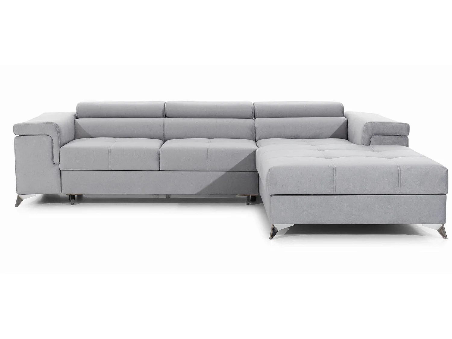 Canapé angle droit convertible tissu gris clair avec appuis-tête réglables Rikaro 280cm