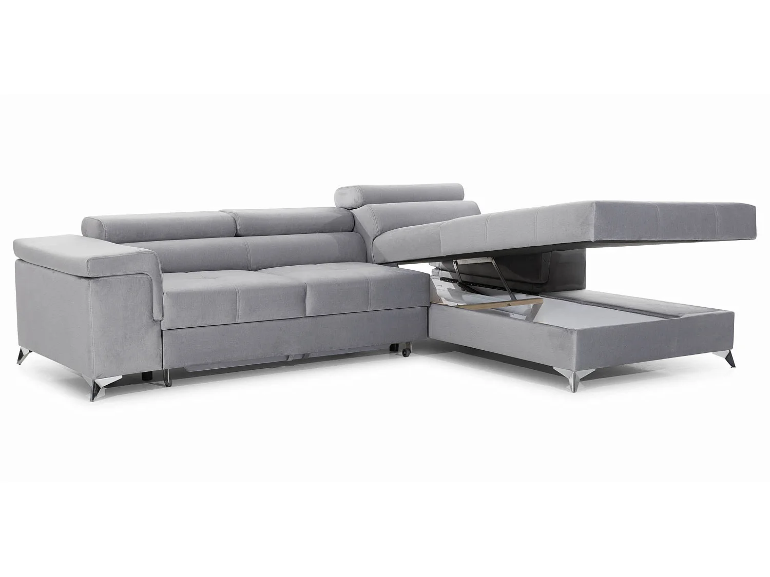 Canapé angle droit convertible tissu gris clair avec appuis-tête réglables Rikaro 280cm