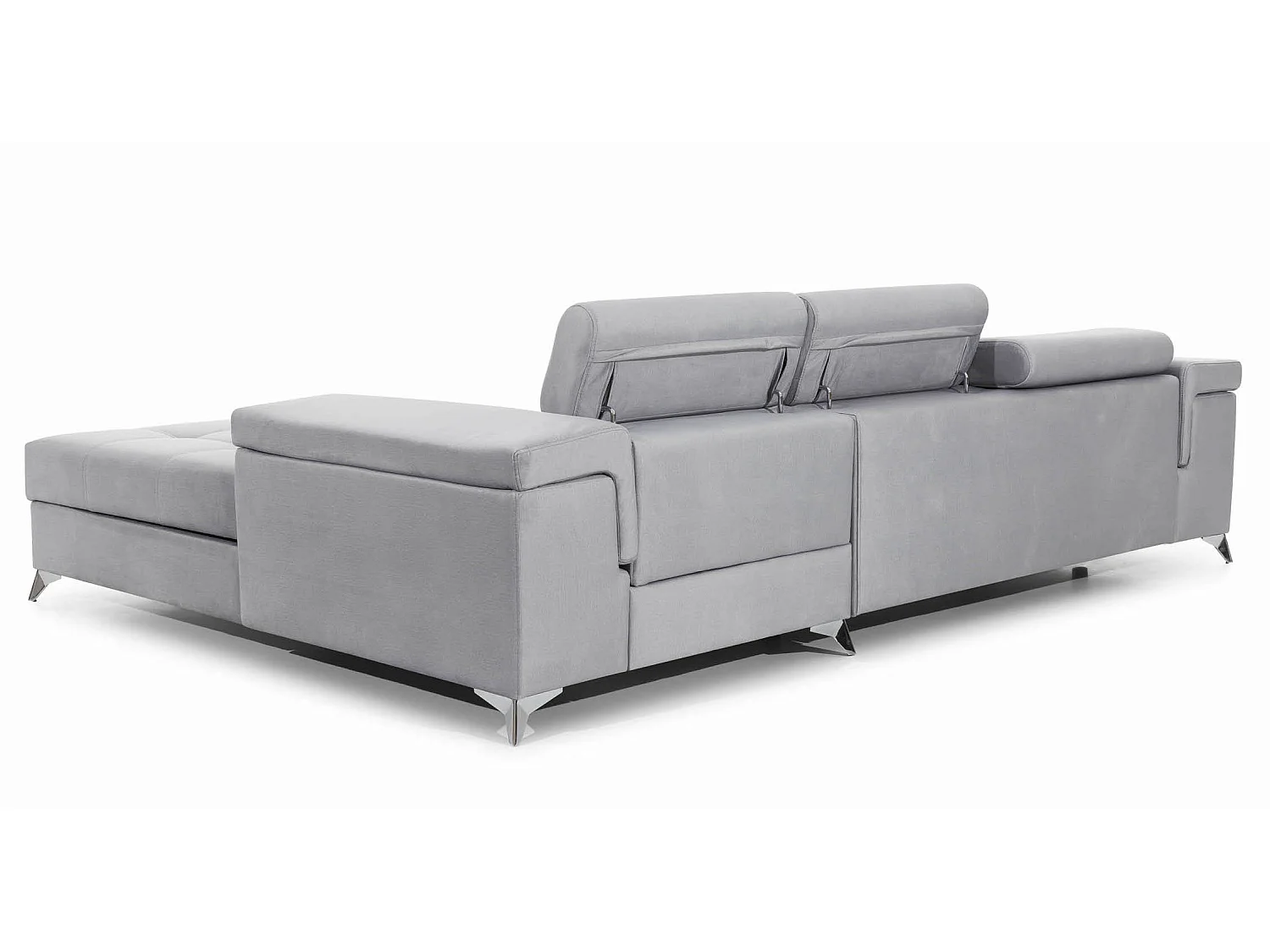 Canapé angle droit convertible tissu gris clair avec appuis-tête réglables Rikaro 280cm