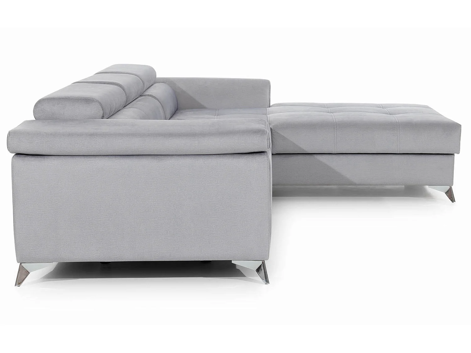 Canapé angle droit convertible tissu gris clair avec appuis-tête réglables Rikaro 280cm