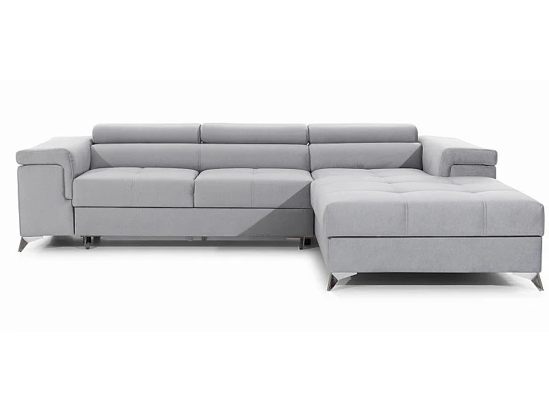 Canapé angle droit convertible tissu gris clair avec appuis-tête réglables Rikaro 280cm