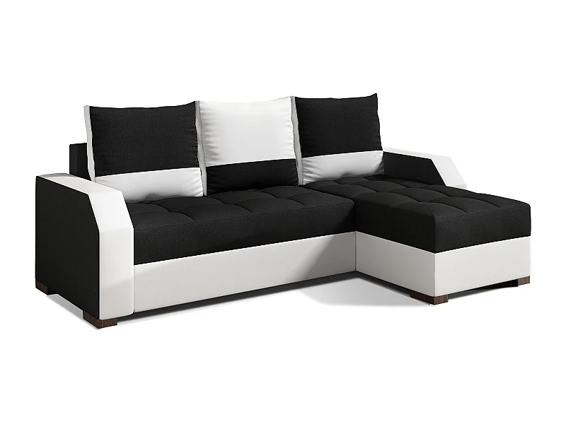Canapé convertible angle réversible design tissu noir et simili cuir blanc Zarky 250cm