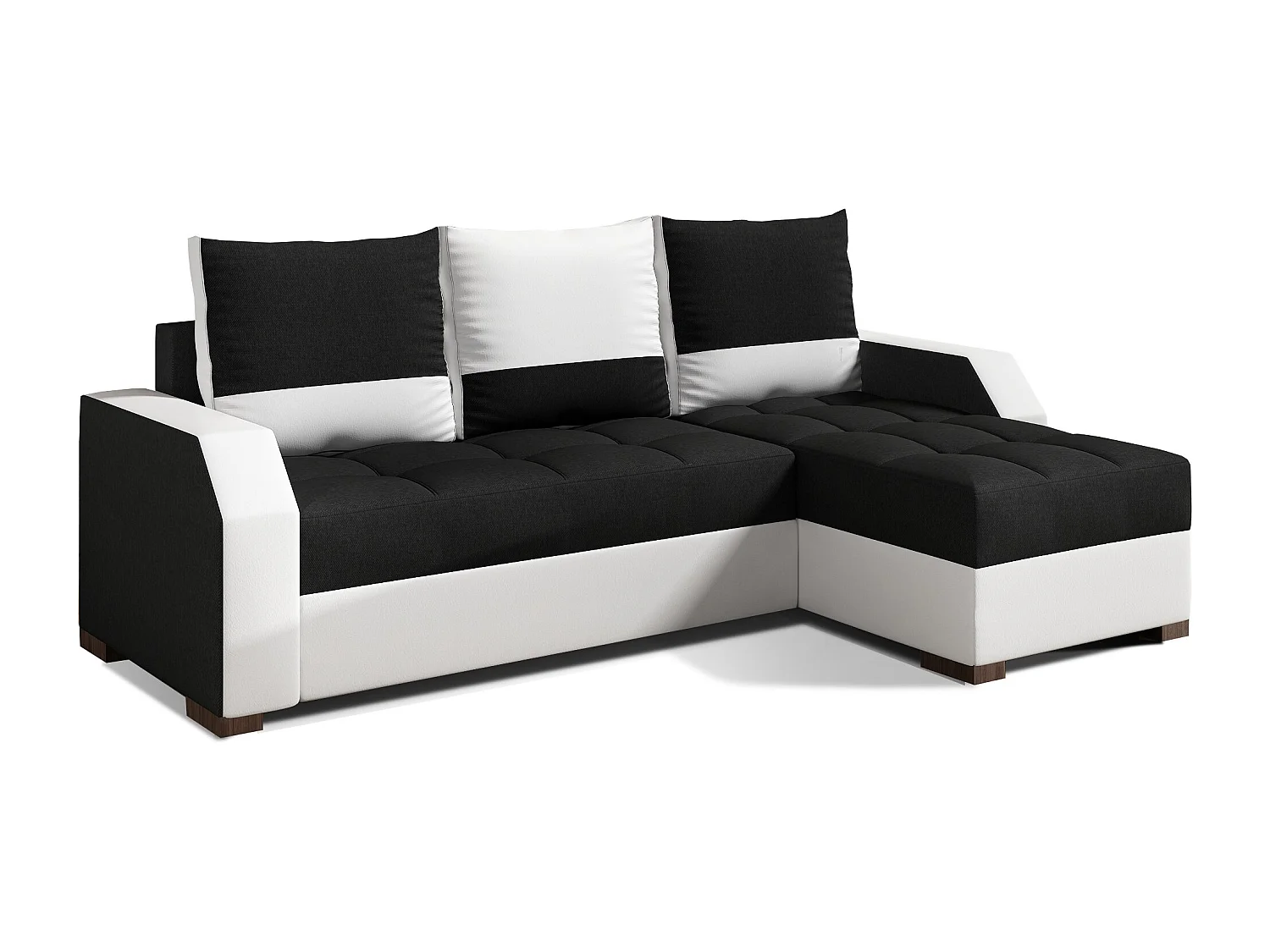 Canapé convertible angle réversible design tissu noir et simili cuir blanc Zarky 250cm