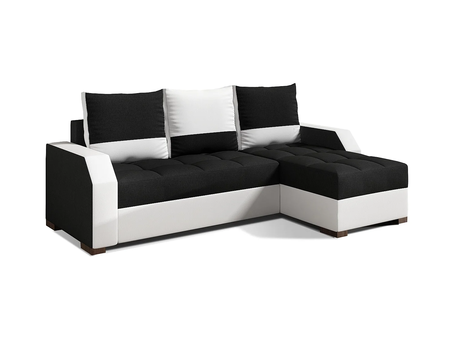 Zarky omkeerbare design hoekbank in zwarte stof en wit kunstleer 250 cm