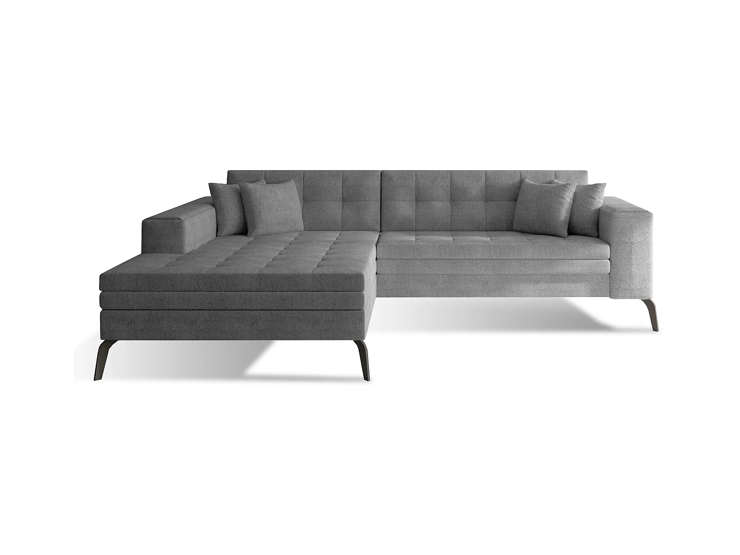 Canapé convertible capitonné angle gauche tissu gris et pieds métal noir Lazor 295cm