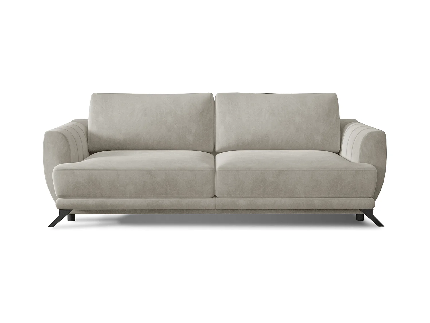 Canapé convertible 3-4 places velours beige clair et pieds métal noir Zora 250cm