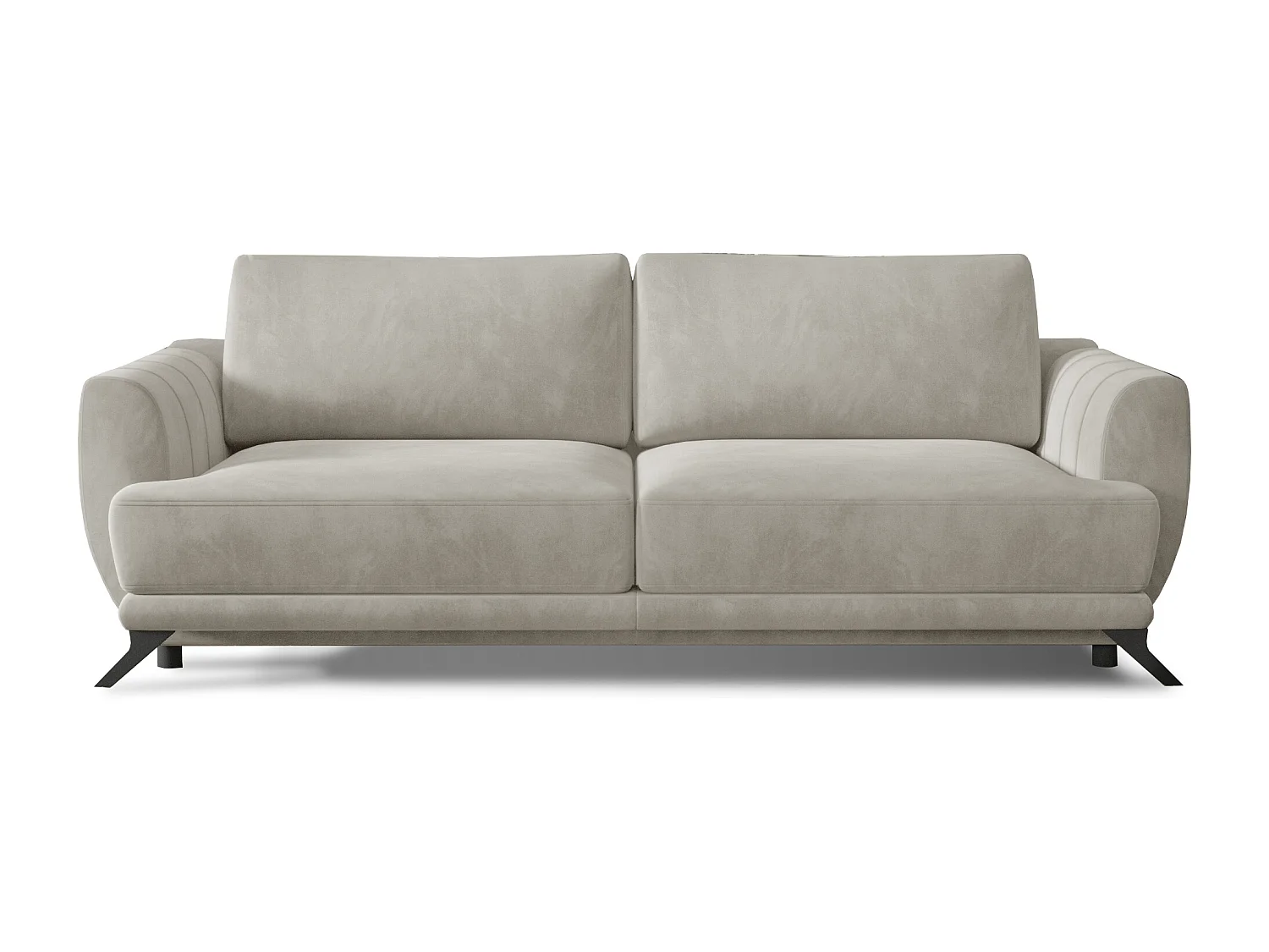 Canapé convertible 3-4 places velours beige clair et pieds métal noir Zora 250cm