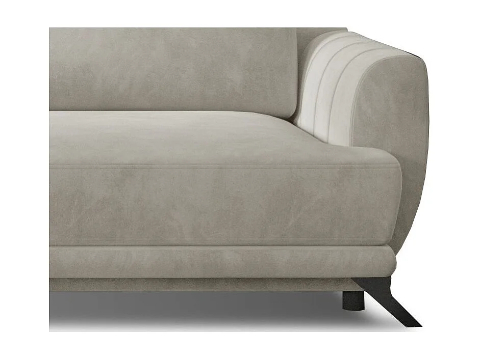 Canapé convertible 3-4 places velours beige clair et pieds métal noir Zora 250cm