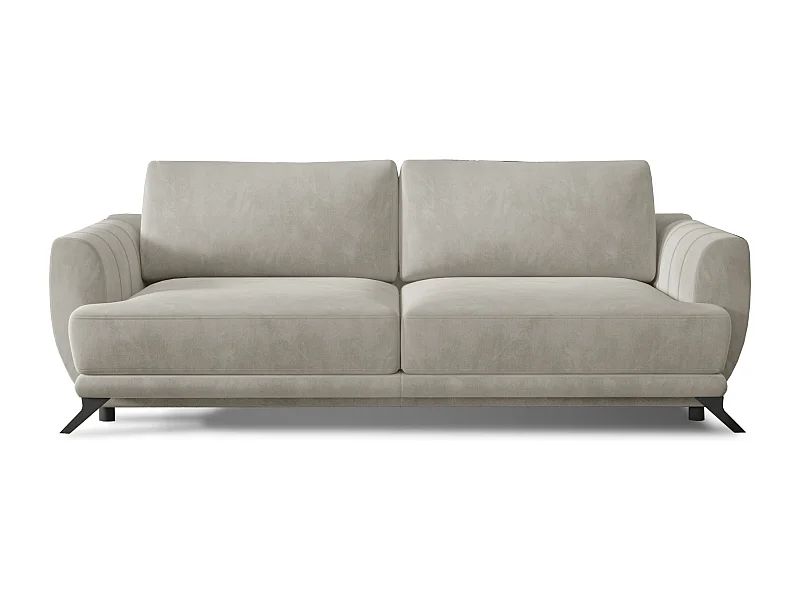 Canapé convertible 3-4 places velours beige clair et pieds métal noir Zora 250cm