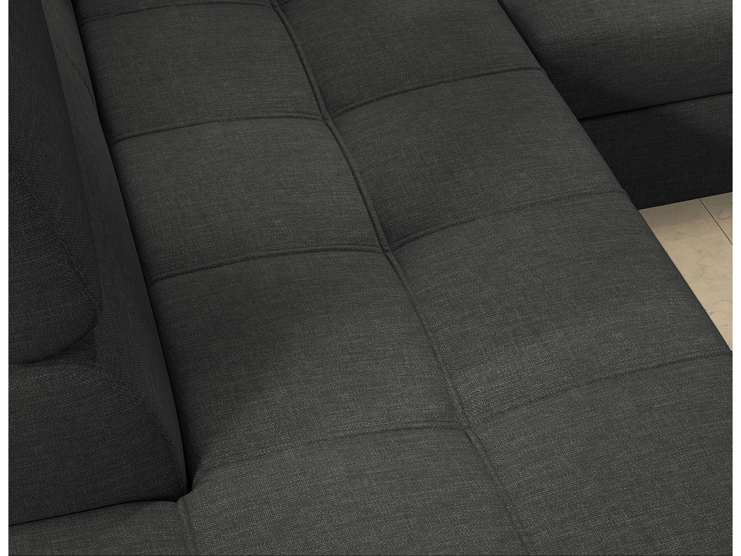 Canapé d'angle convertible tissu MARIDO - Coffre et appuis-tête réglables-Gris-angle droit