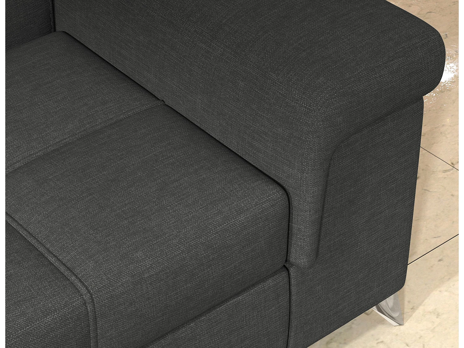 Canapé d'angle convertible tissu MARIDO - Coffre et appuis-tête réglables-Gris-angle droit