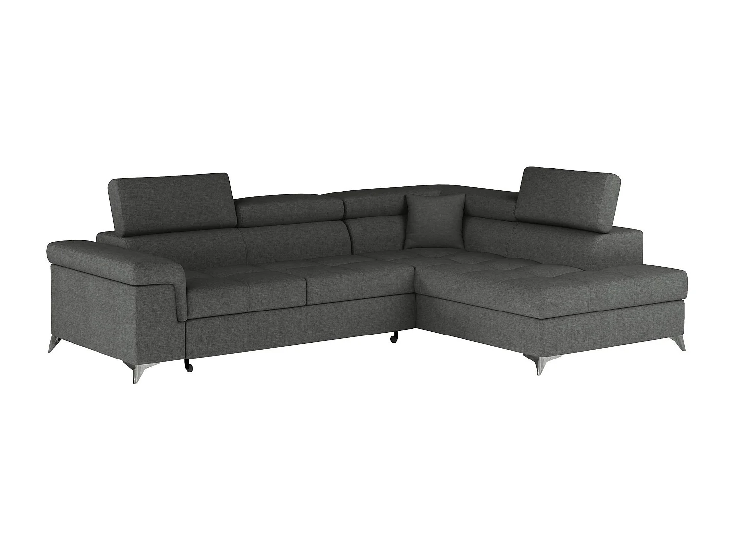 Canapé d'angle convertible tissu MARIDO - Coffre et appuis-tête réglables-Gris-angle droit