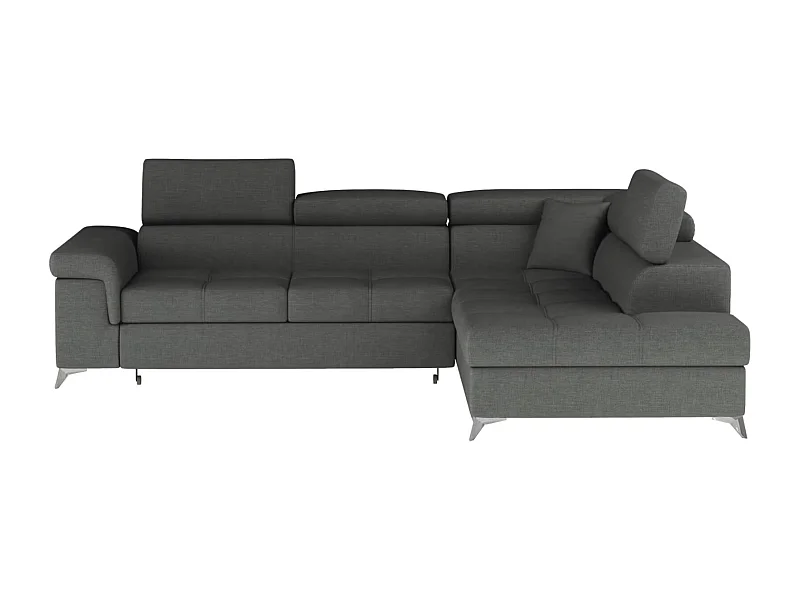 Canapé d'angle convertible tissu MARIDO - Coffre et appuis-tête réglables-Gris-angle droit