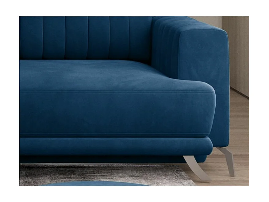 Canapé convertible design 3-4 places velours bleu nuit et pieds acier chromé Eliza 250cm 2