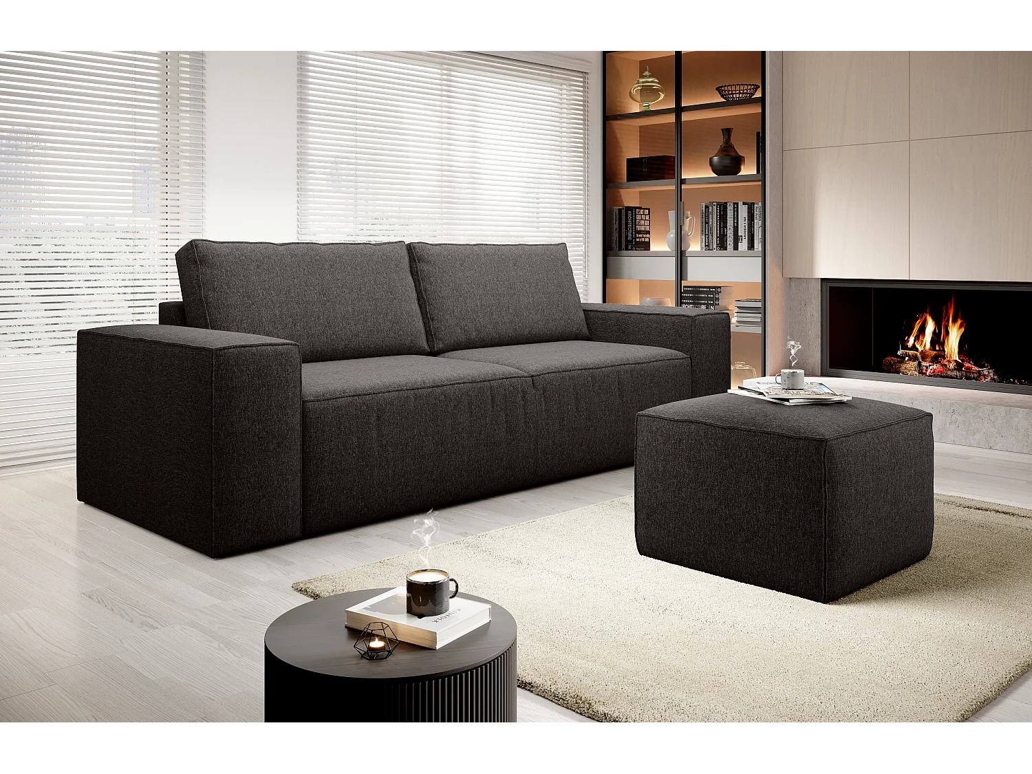 Canapé convertible 4 places tissu marron foncé Willace 260cm