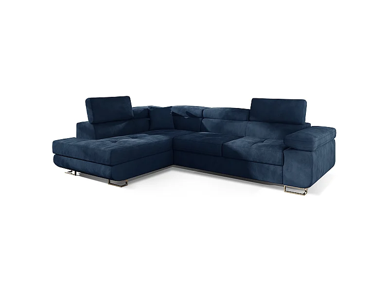 Canapé d'angle gauche convertible velours bleu marine Marka 275cm