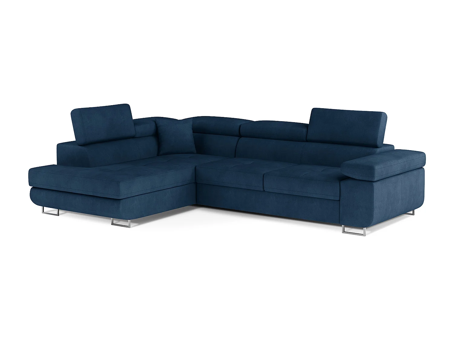 Sofá esquinero convertible en terciopelo con reposacabezas elevables - Colección Marka-Azul oscuro-Ángulo izquierdo