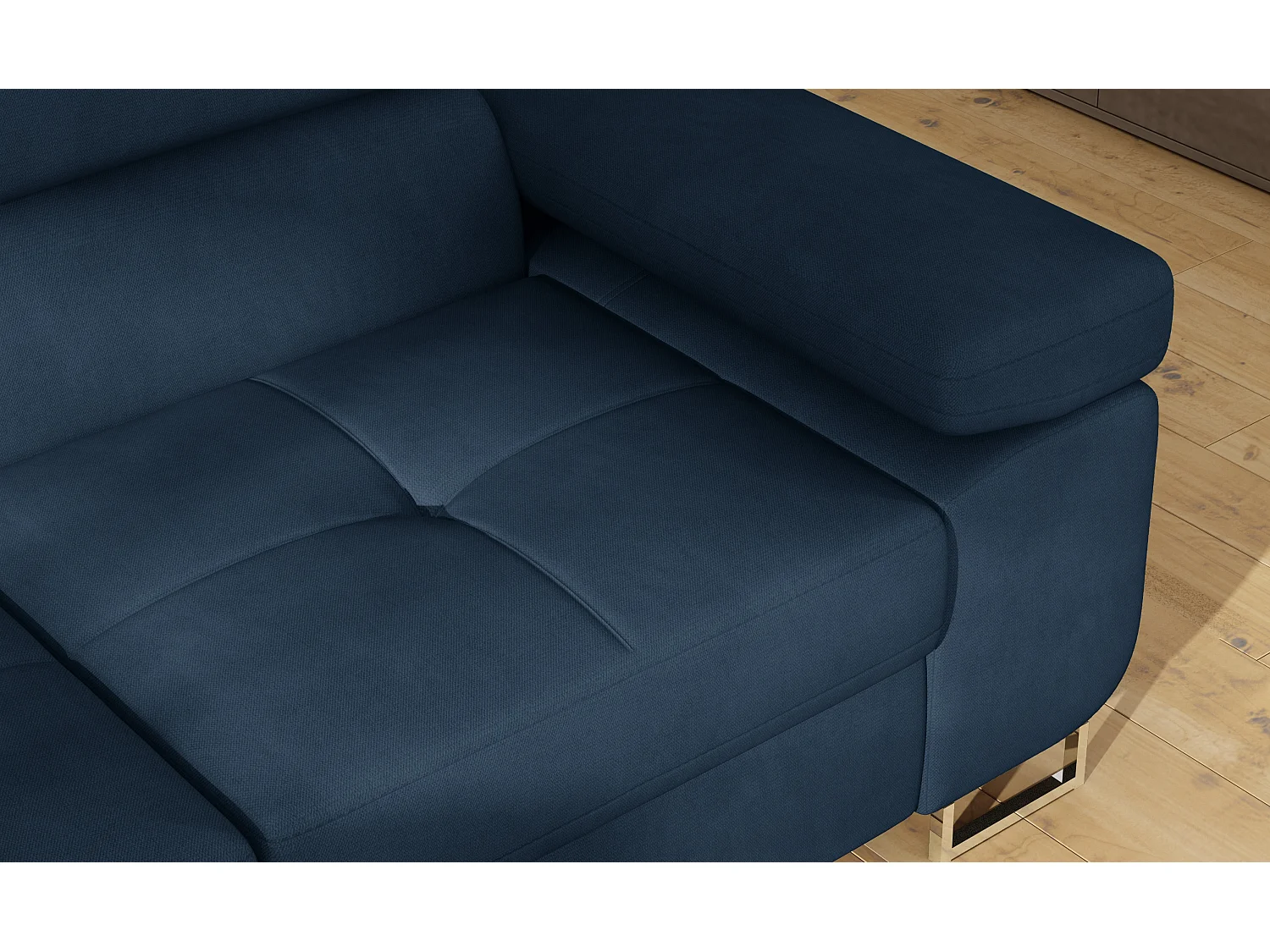 Sofá esquinero convertible en terciopelo con reposacabezas elevables - Colección Marka-Azul oscuro-Ángulo izquierdo