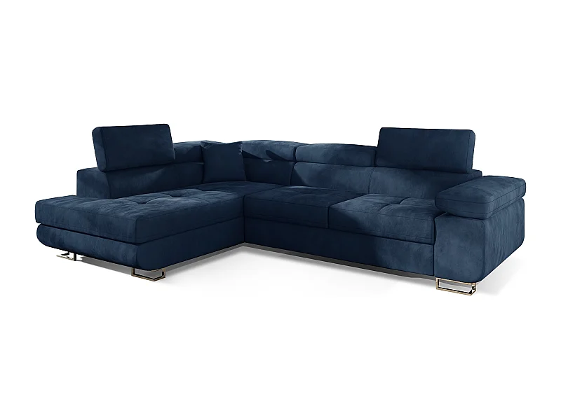 Canapé d'angle gauche convertible velours bleu marine Marka 275cm