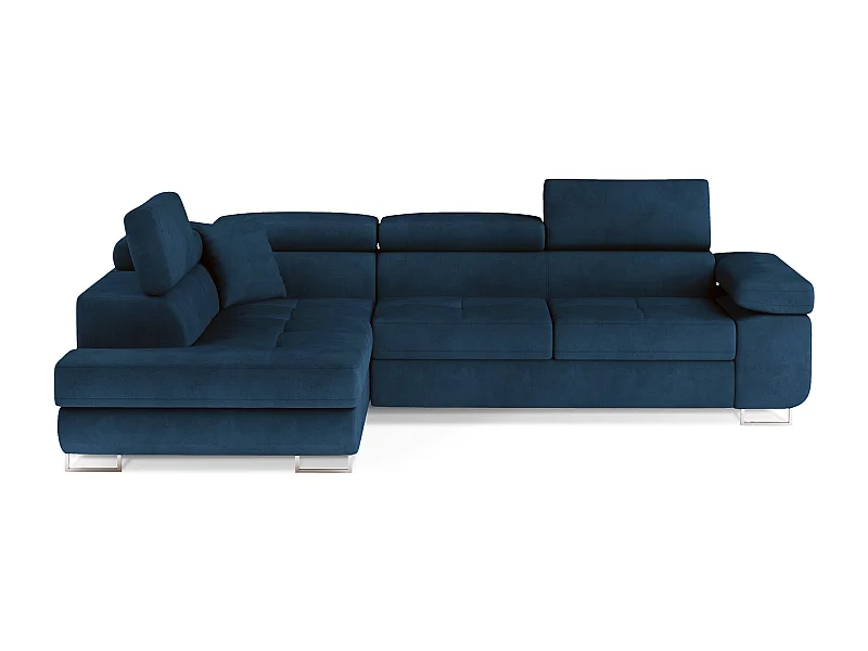 Fluwelen converteerbare hoekbank met opklapbare hoofdsteunen - Marka Collection-Kleur Donkerblauw-linkerhoek