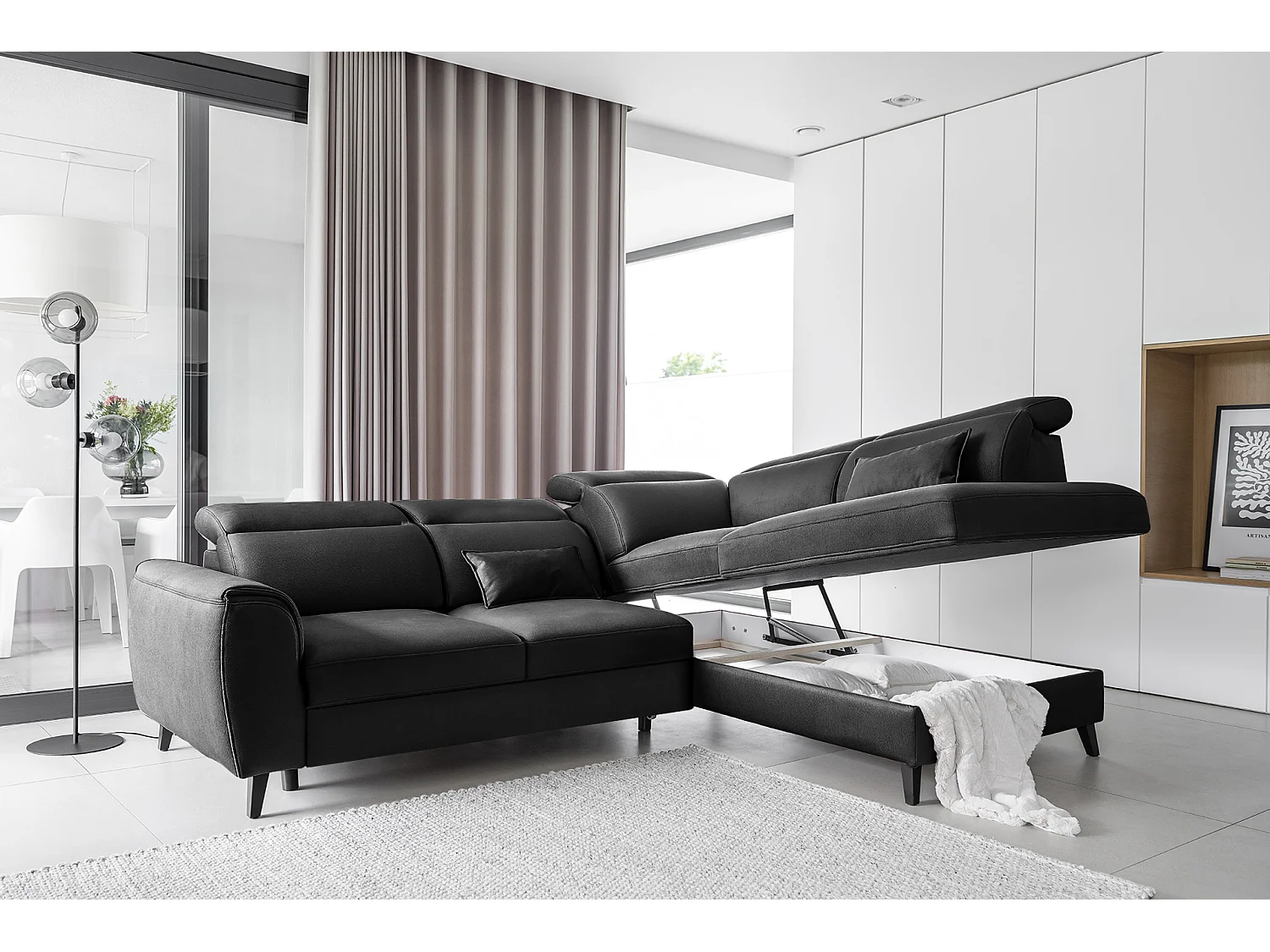 Noblesse zwarte stoffen converteerbare hoekbank 255 cm