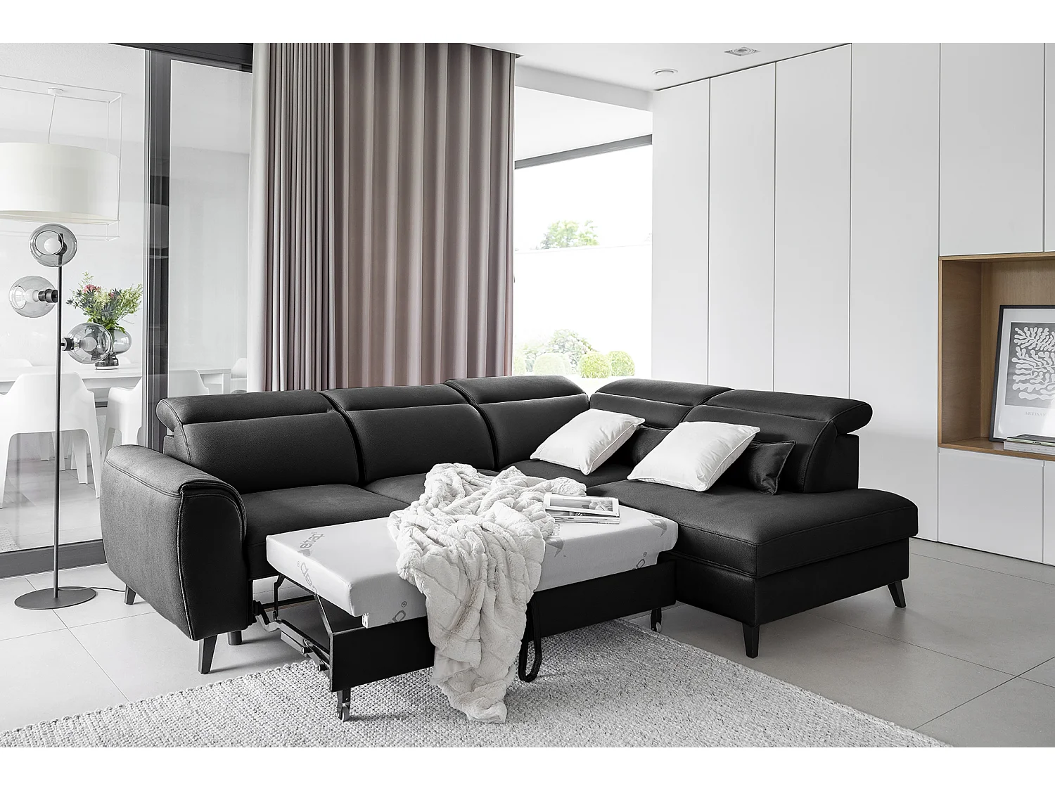 Noblesse zwarte stoffen converteerbare hoekbank 255 cm