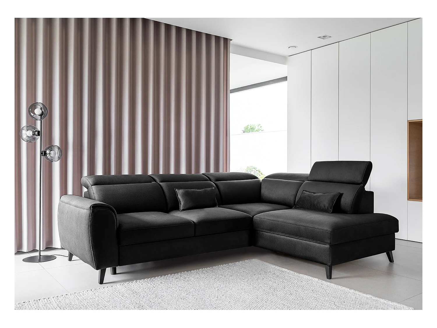 Canapé d'angle droit convertible tissu noir Noblesse 255cm