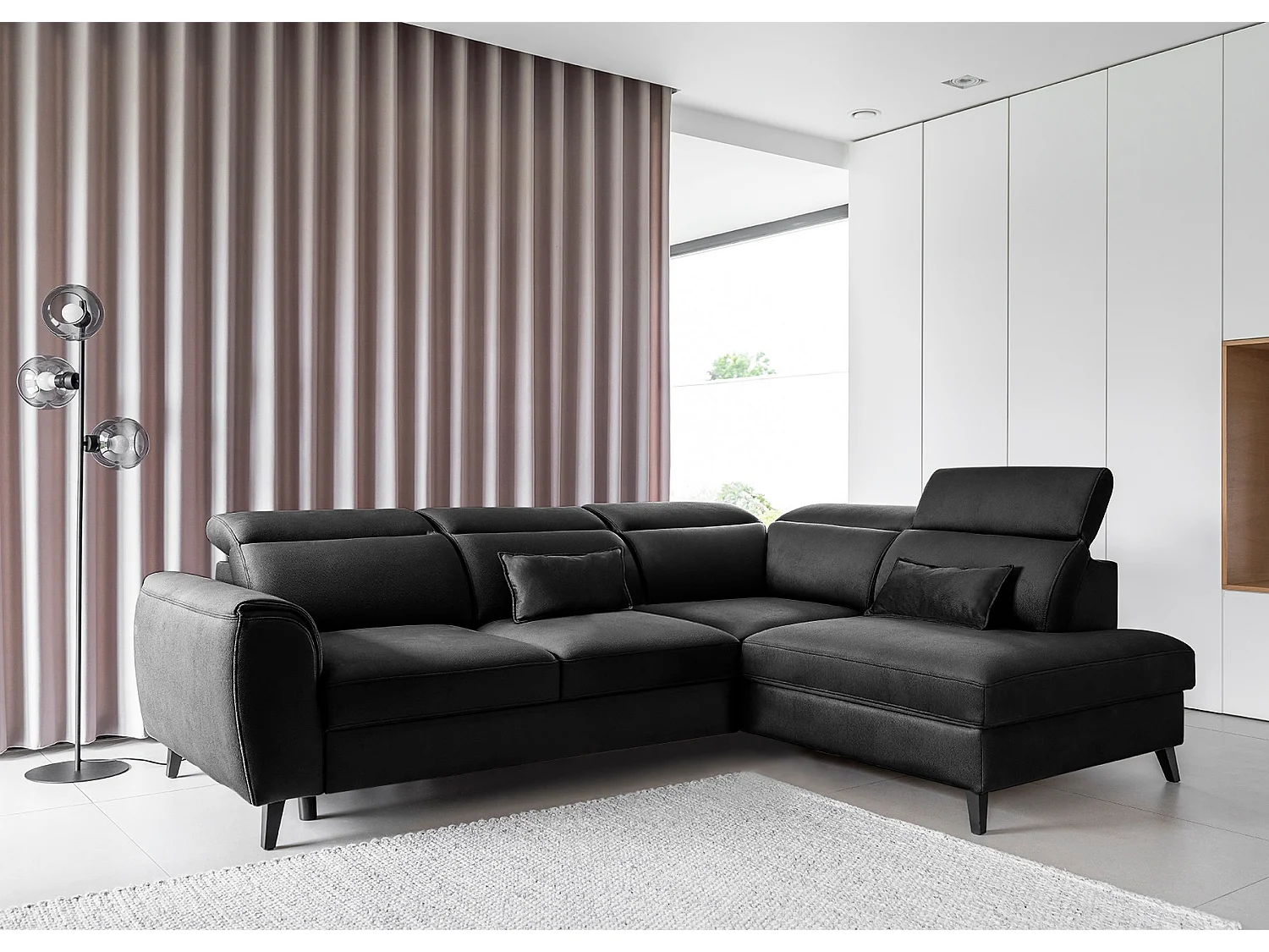 Canapé d'angle droit convertible tissu noir Noblesse 255cm