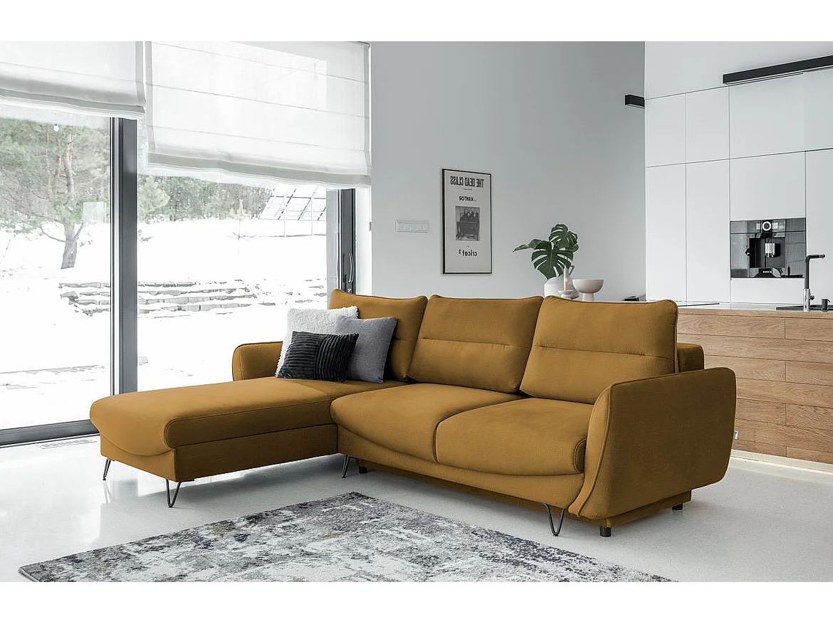 Canapé d'angle gauche convertible tissu doux jaune Zurik 276cm