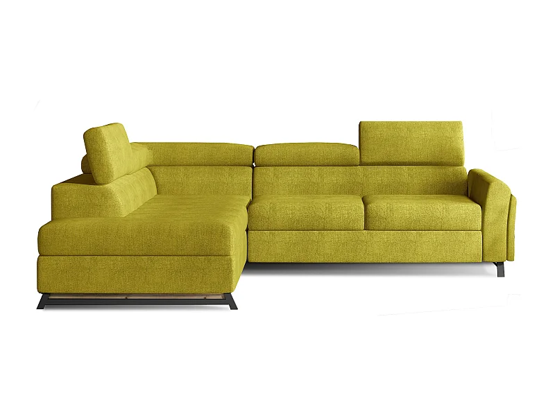 Canapé angle gauche convertible tissu jaune avec têtières réglables Nikos 265cm