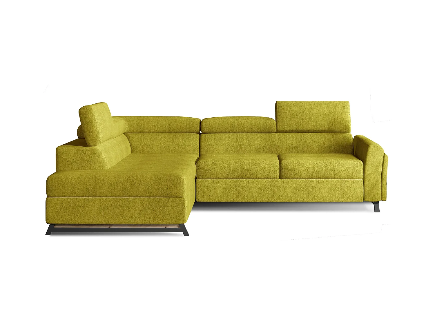 Canapé angle gauche convertible tissu jaune avec têtières réglables Nikos 265cm
