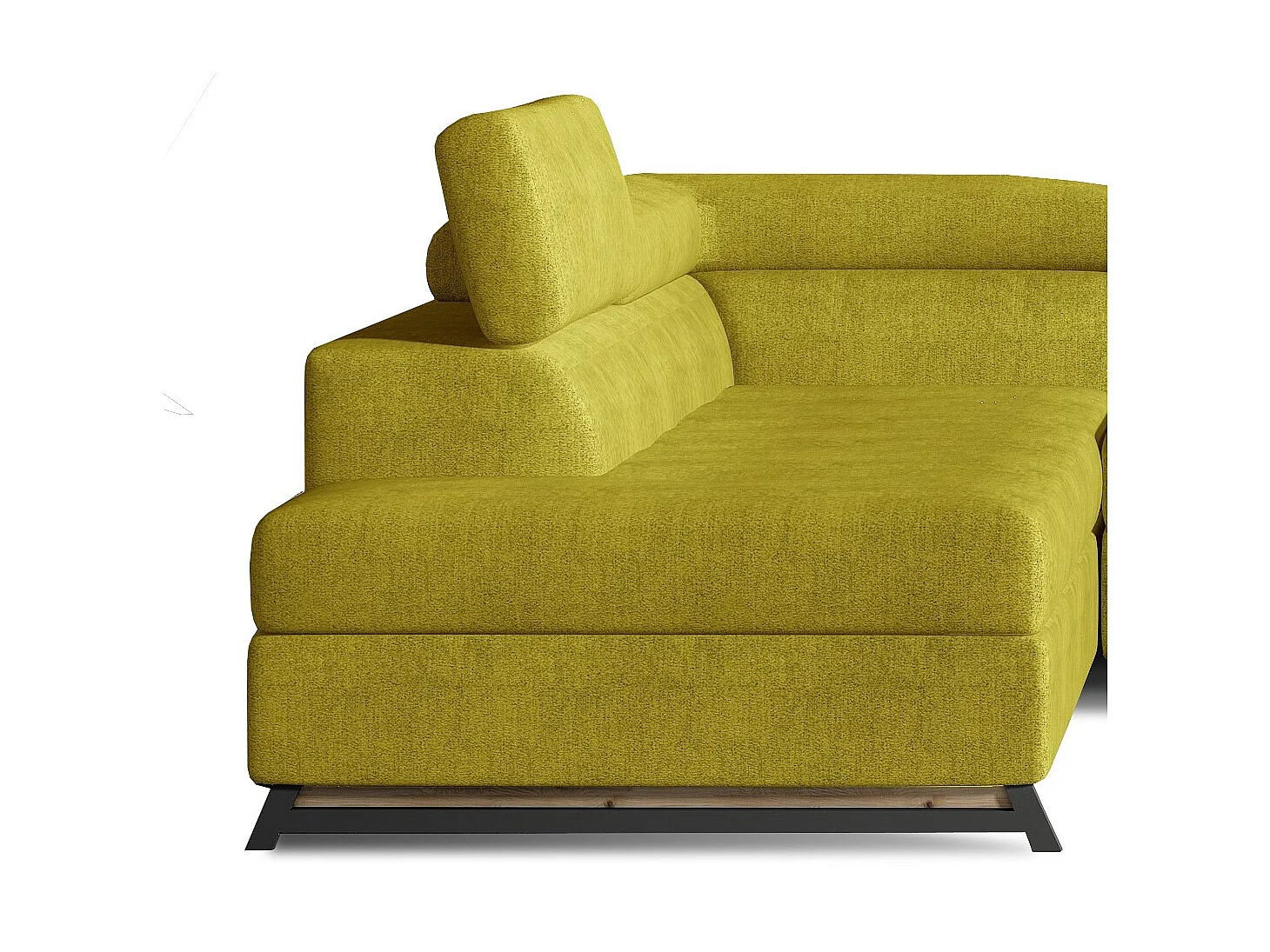 Canapé angle gauche convertible tissu jaune avec têtières réglables Nikos 265cm