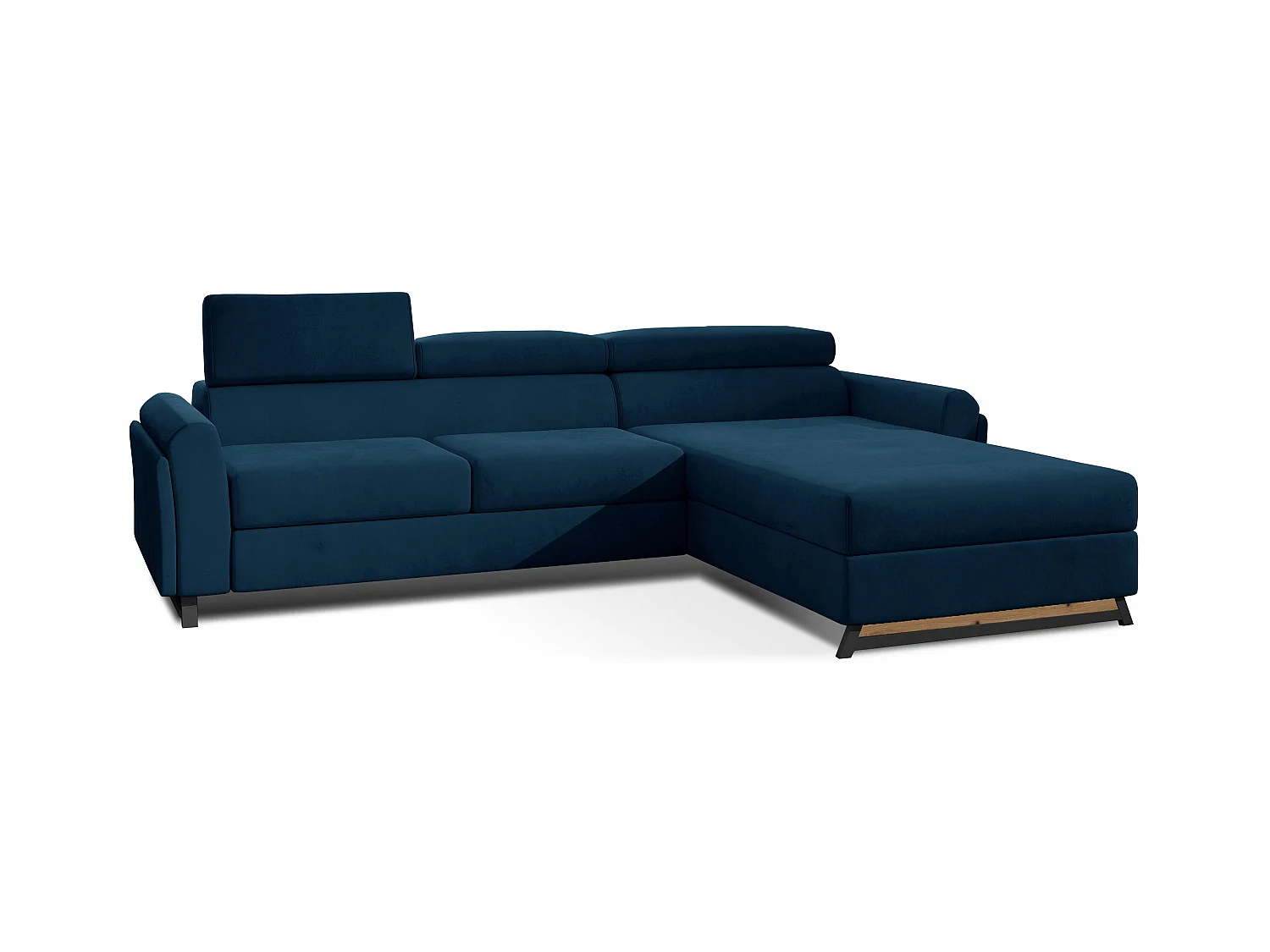 Canapé angle droit convertible velours bleu foncé avec appuis-tête réglables Mazerali 300cm
