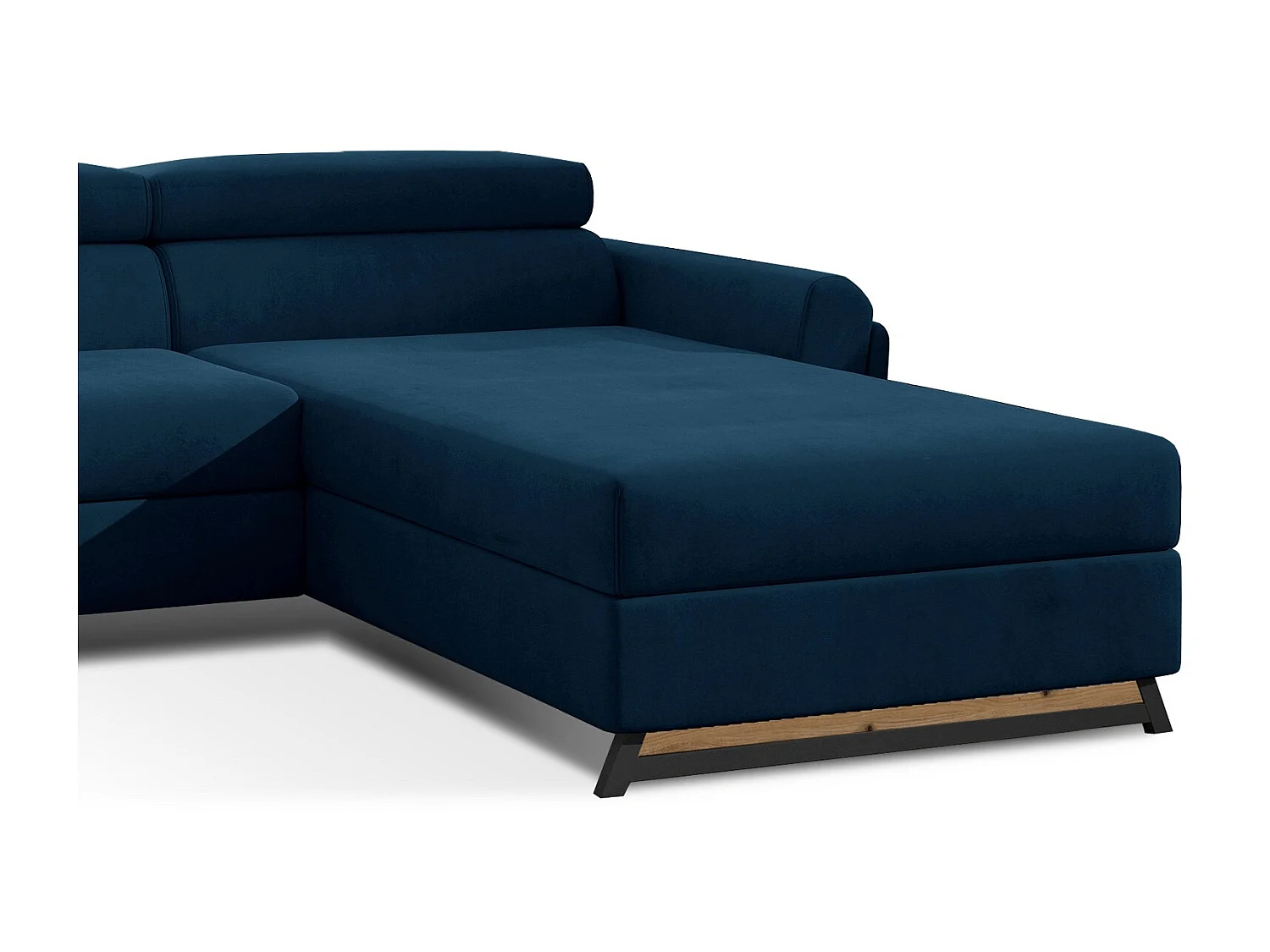 Canapé angle droit convertible velours bleu foncé avec appuis-tête réglables Mazerali 300cm