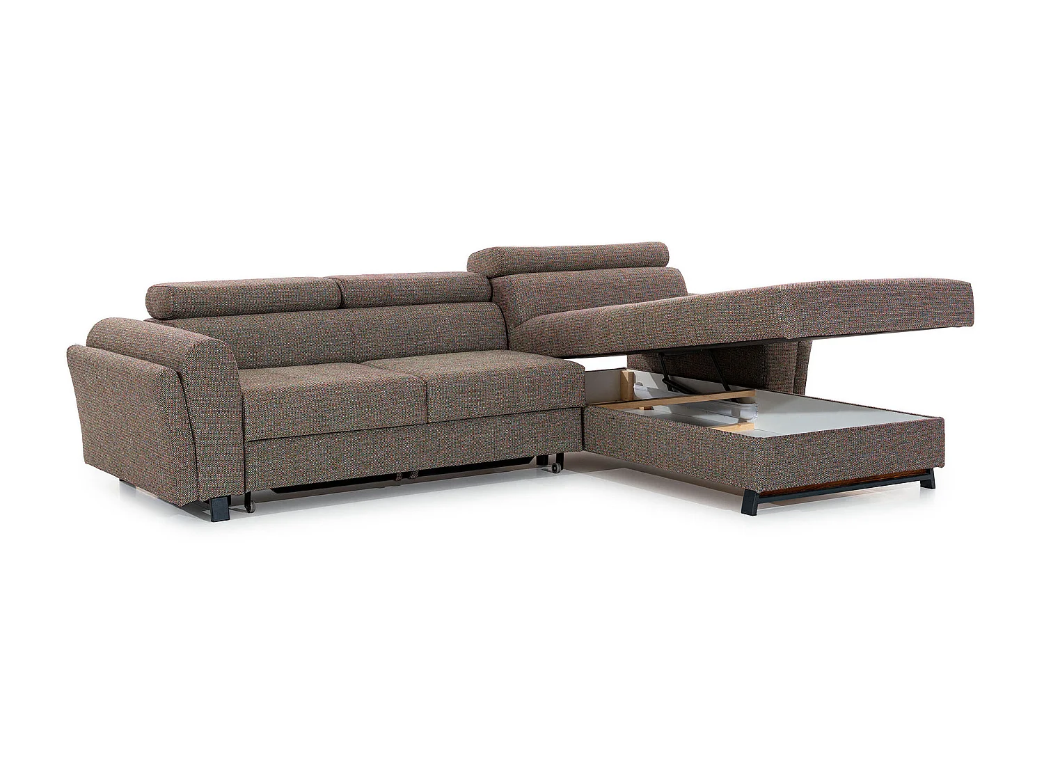 Canapé angle droit convertible velours bleu foncé avec appuis-tête réglables Mazerali 300cm