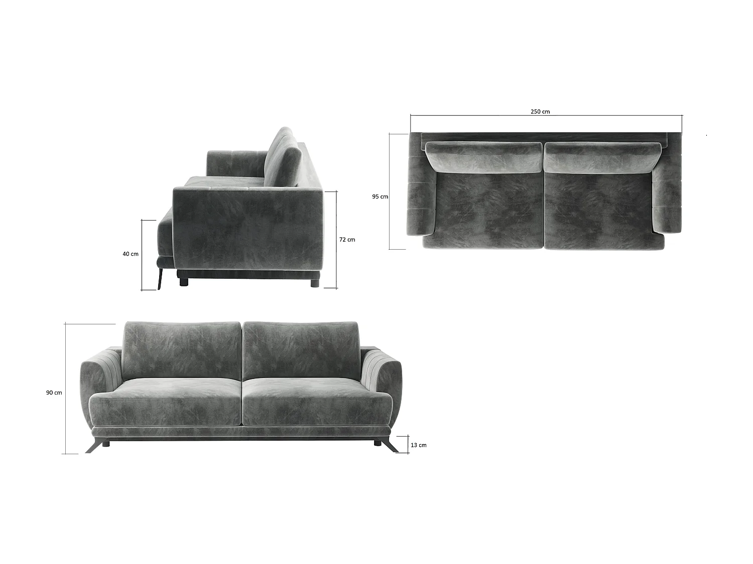 Canapé convertible 3-4 places tissu jaune et pieds métal noir Zora 250cm